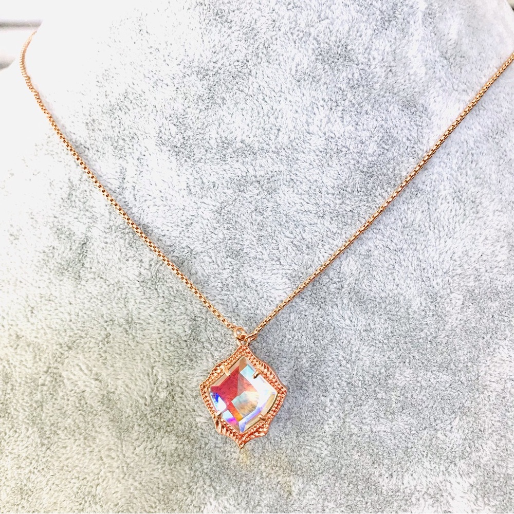 Kendra Scott Kacey Dichroic Glass pendant necklace Rose gold Plated